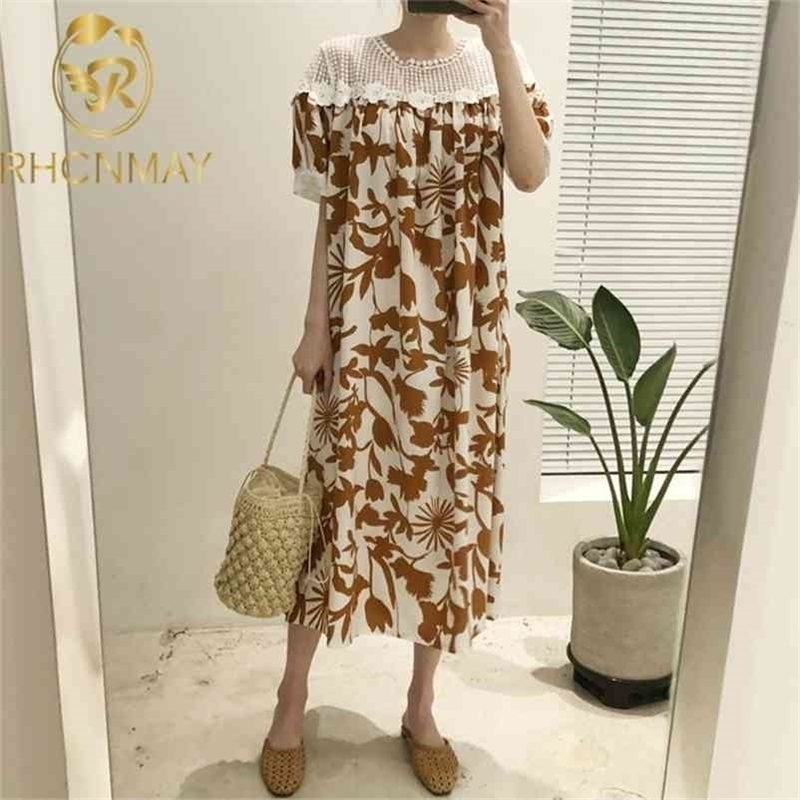 Vintage Lace Splicing Women Dress Korean Puff Sleeve Casual Printed Floral Midi Female Loose Elegant Party 210520, Brown
Vintage Lace Splicing Women Dress Korean Puff Sleeve Casual Printed Floral Midi Female Loose Elegant Party 210520, Brown