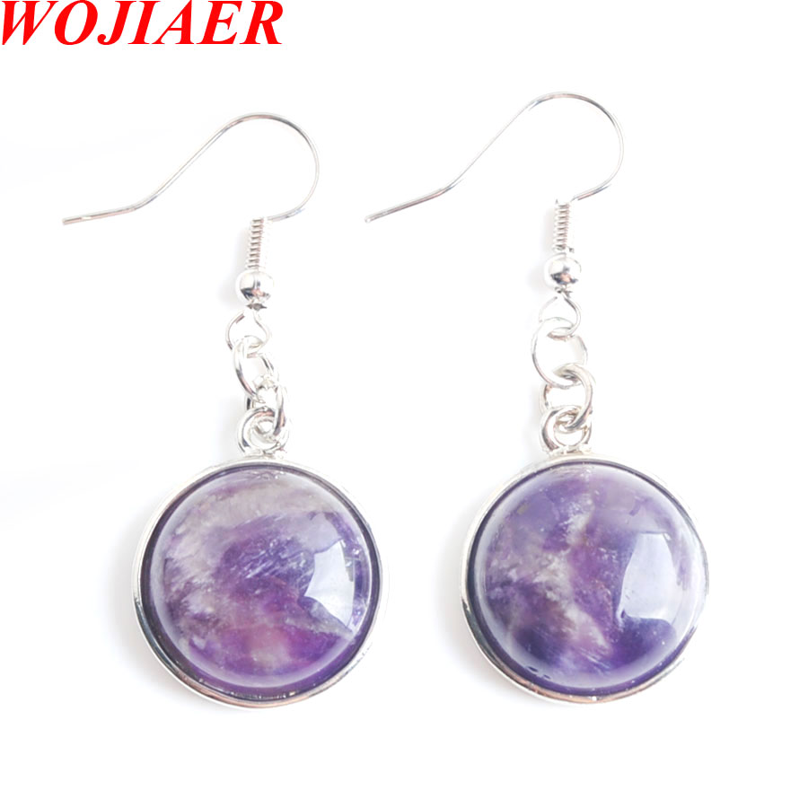 WOJIAER Women Dangle Hook Earring Natural Tigers Eye Agate Crystal Round Gem Stone Drop Earrings Beads Healing Jewellery BR804