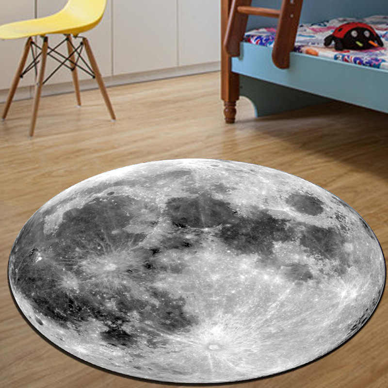 Carpets Round Creative Moon Rugs Bedside Decorative Floor Area Rug For Boys Bedroom Nylon Printed Thick Mats Abstract Gray Chair Mat H260226