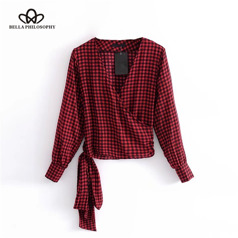 Spring Plaid Printed Shirt Women Blouse Casual Long Sleeve Female Wrap Sashes 210519, Red
Spring Plaid Printed Shirt Women Blouse Casual Long Sleeve Female Wrap Sashes 210519, Red