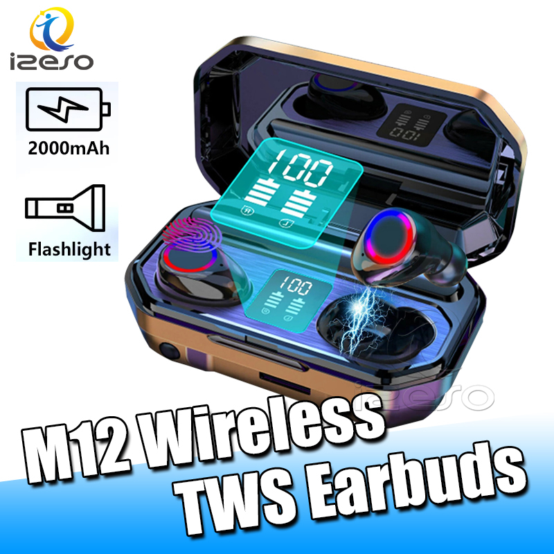 M12 TWS Bluetooth 5.0 Wireless Earphone Noise Cancelling Handsfree Earbuds Led Power Display Waterproof Headset with 2000mah Charging Case izeso, White
M12 TWS Bluetooth 5.0 Wireless Earphone Noise Cancelling Handsfree Earbuds Led Power Display Waterproof Headset with 2000mah Charging Case izeso, White