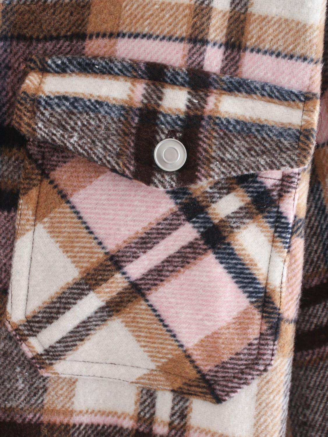 Winter Gingham Check Plaid Coat Warm Oversize Style Women Long Lapel Woolen Jacket 210429
