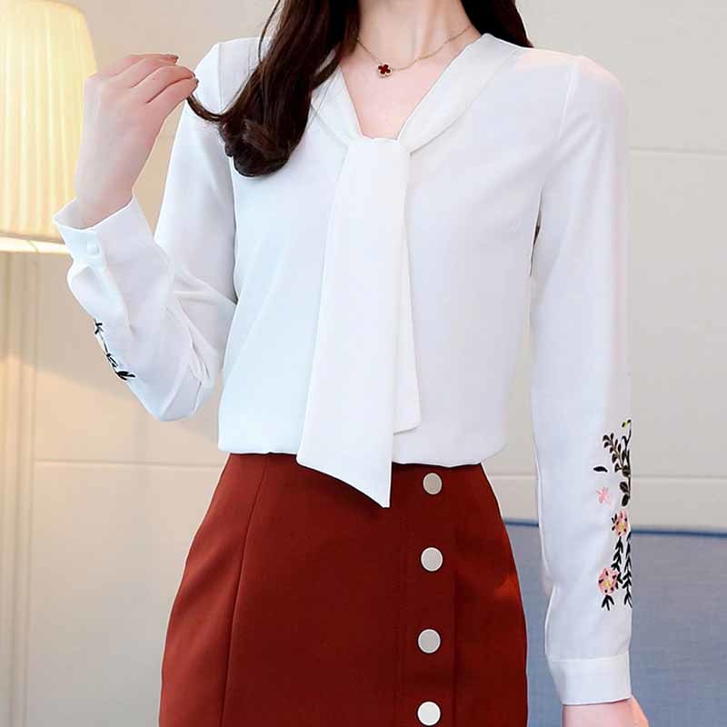 Fashion Woman Blouses Long Sleeve Chiffon Women Blouse Office Lady Embroidery Shirt Tops Blusas Mujer De Moda 0547 210518