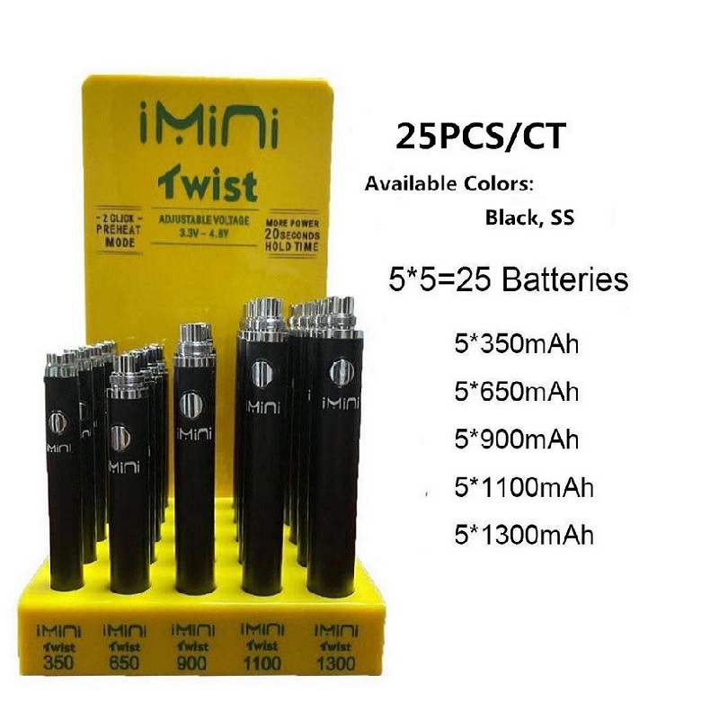 2021 Newest iMini Twist Preheat Batteries Variable Voltage 510 Thread Evod Battery with Cartoon Pack for Vape Thick Oil Cartridge Atomizer Pen
2021 Newest iMini Twist Preheat Batteries Variable Voltage 510 Thread Evod Battery with Cartoon Pack for Vape Thick Oil Cartridge Atomizer Pen