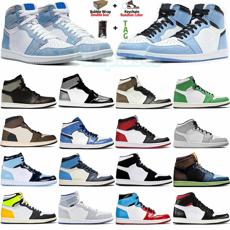 Jumpman 1 Mens Basketball Shoes Hyper Royal University Blue Sliver Toe 2021 Baskets Sneakers 1s UNC Obsidian Dark Mocha High Quality Sports Trainers, 19