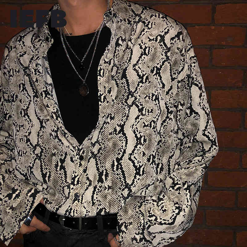 IEFB Men's Wear Korean Streetwear Fashion Long Sleeve Shirts Trend Loose Snake Print Shirt Handsome Men's Clothing 9Y6580 210524