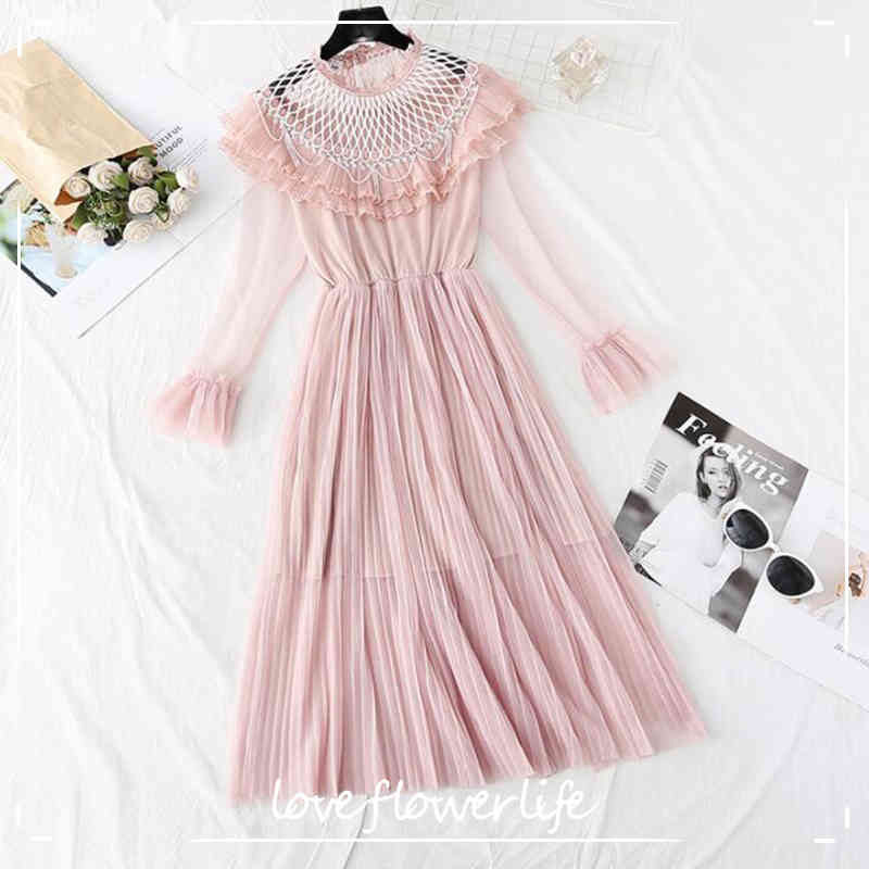Spring Hollow Out Women Dress Flare Sleeve Lotus Leaf Neck Sweet Mesh Dresses Elegant Ruffles Women Long Pleated Dress 210521, Apricot
Spring Hollow Out Women Dress Flare Sleeve Lotus Leaf Neck Sweet Mesh Dresses Elegant Ruffles Women Long Pleated Dress 210521, Apricot