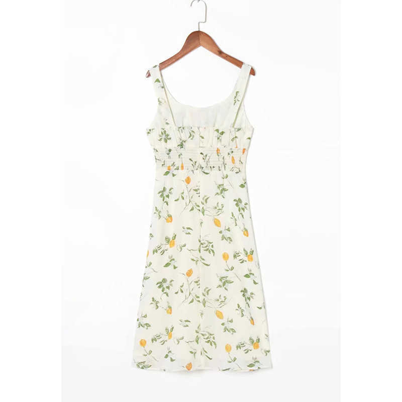 DEAT Women Printing Sling Dress Slash Neck Sleeveless Arrivals Lady Sexy Fashion Temperament Spring Summer 11D1694 210709