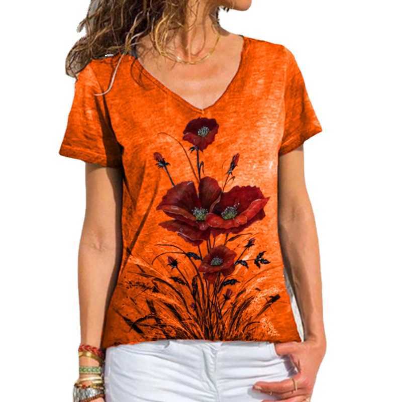 3D Floral Print Women T Shirts Casual Short Sleeve Loose Plus Size Tops Fashion Street Ladies V-Neck Summer Tee 210526, Orange 
3D Floral Print Women T Shirts Casual Short Sleeve Loose Plus Size Tops Fashion Street Ladies V-Neck Summer Tee 210526, Orange