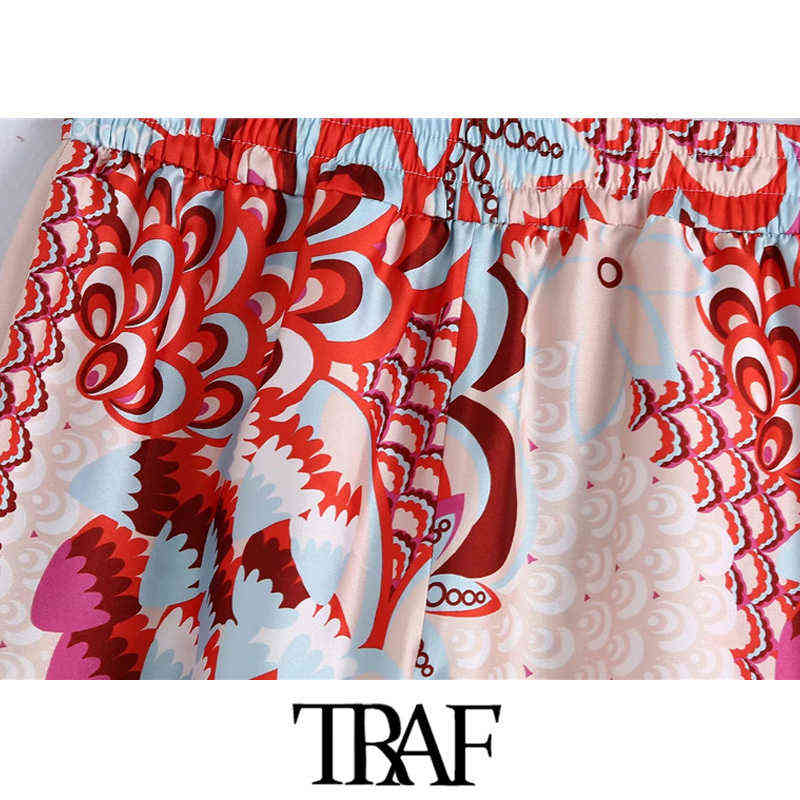 TRAF Women Chic Fashion Patchwork Floral Print Wide Leg Pants Vintage High Elastic Waist Female Ankle Trousers Mujer 211115