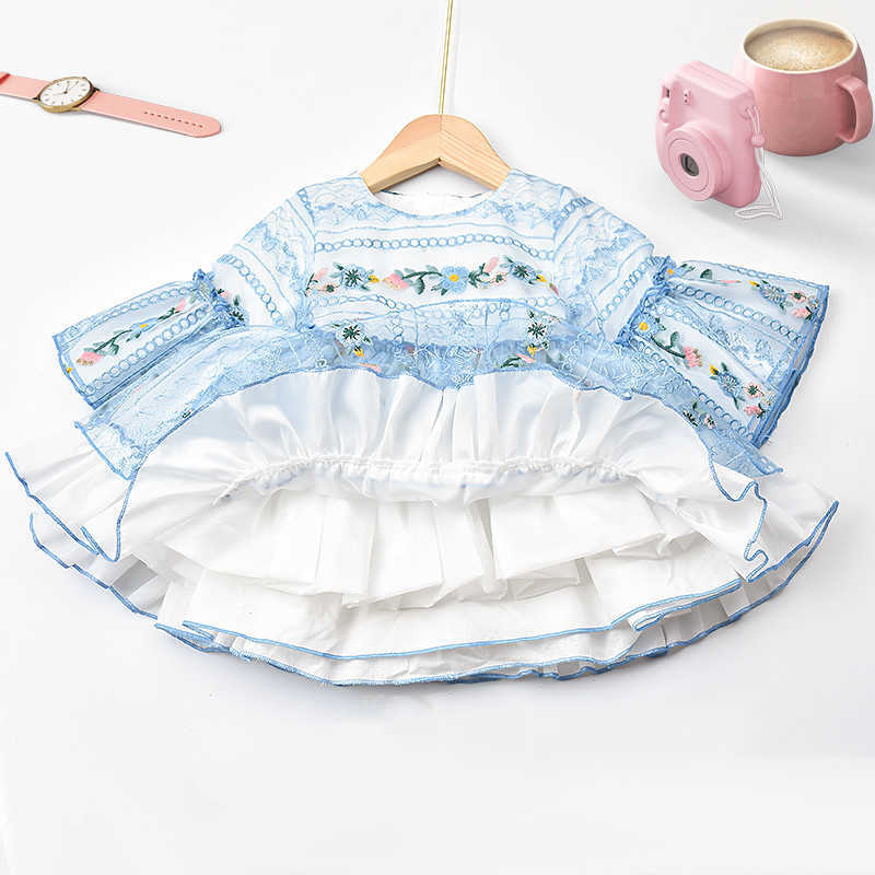 Baby Embroidery Flower Dresses Toddler Girls Long Sleeve Princess Vestidos Infant Spain Lotia Ball Gown Ruffle 210615