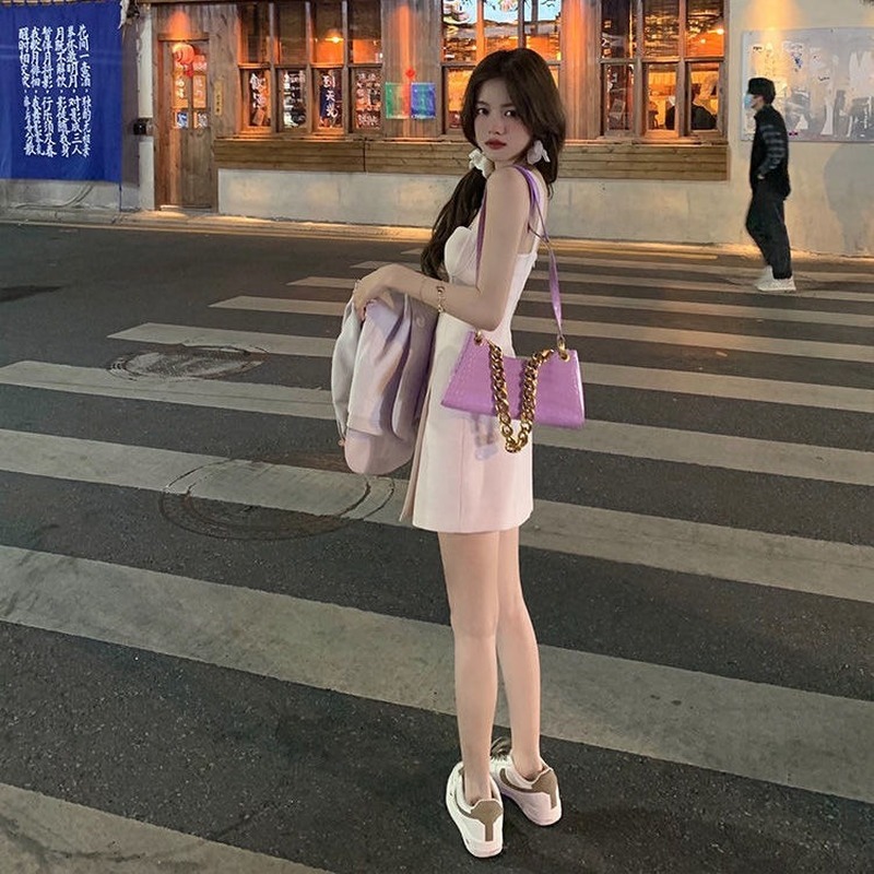 French Sweet Dress Women Straps Solid Casual High Waist Sexy Mini Dress Office Lady Evening Party Summer Dress Kroea Style 210521