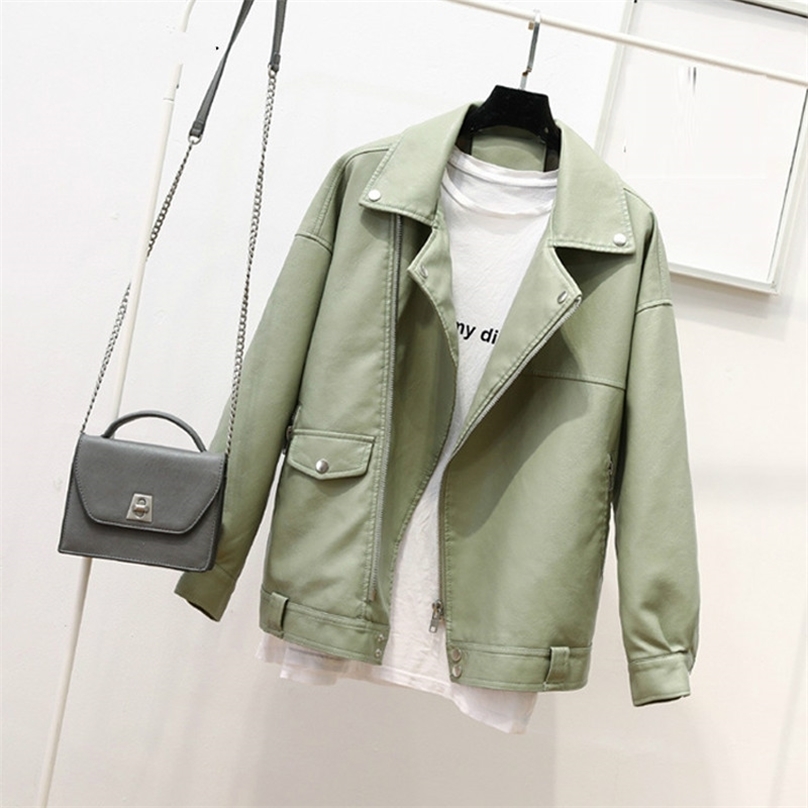 Spring Autumn Faux Leahter Jacket Women Loose Turn Down Collar Zipper Coats Fashion Ladies Biker Moto Style Outerwear 210525
Spring Autumn Faux Leahter Jacket Women Loose Turn Down Collar Zipper Coats Fashion Ladies Biker Moto Style Outerwear 210525