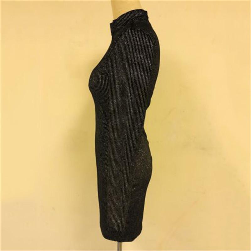 Sexy Women Sheath Pencil Dress Fashion Ladies Long Sleeve Turtleneck Solid Sequined Shiny Skinny Mini Dresses Party Night Club Casual