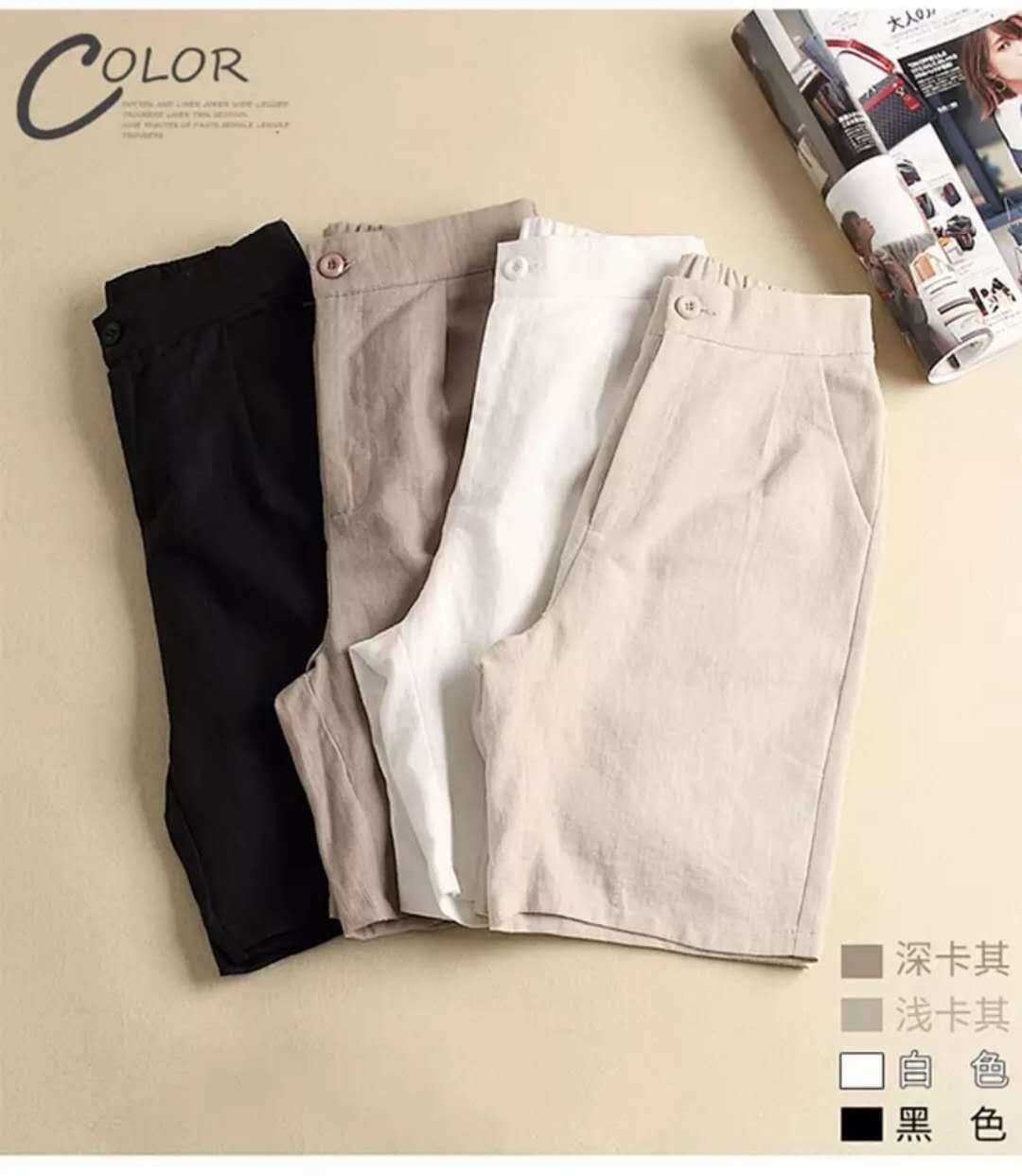 Plus Size Loose Women's Shorts Casual Cotton Linen Summer Solid Color High Waist Fashion Trousers 210714
