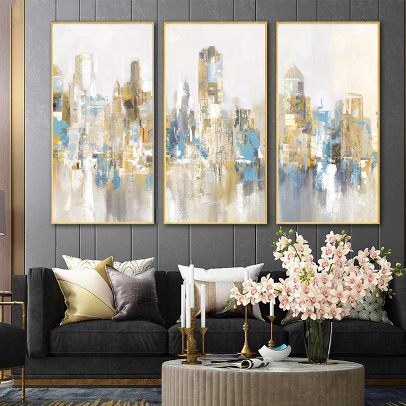 Golden City Building Poster Abstract Oil Painting Printed On Canvas Prints Wall Art Pictures For Living Room Modern Home Decor