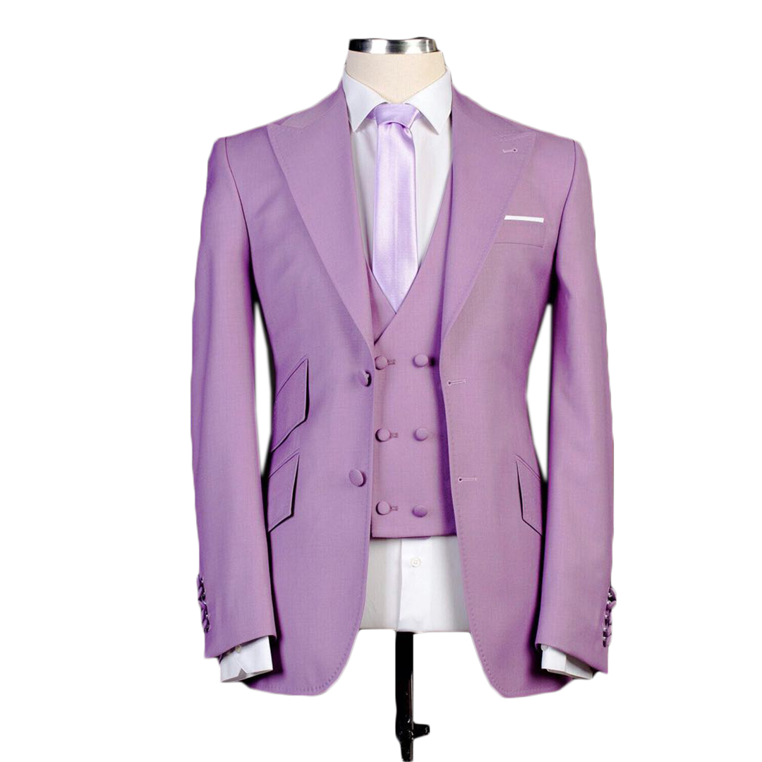 Business Mens Tuxedos Purple Groom Two Button Wedding Blazer Suits Formal Prom Party Pants Coat Jacket 3 Pieces