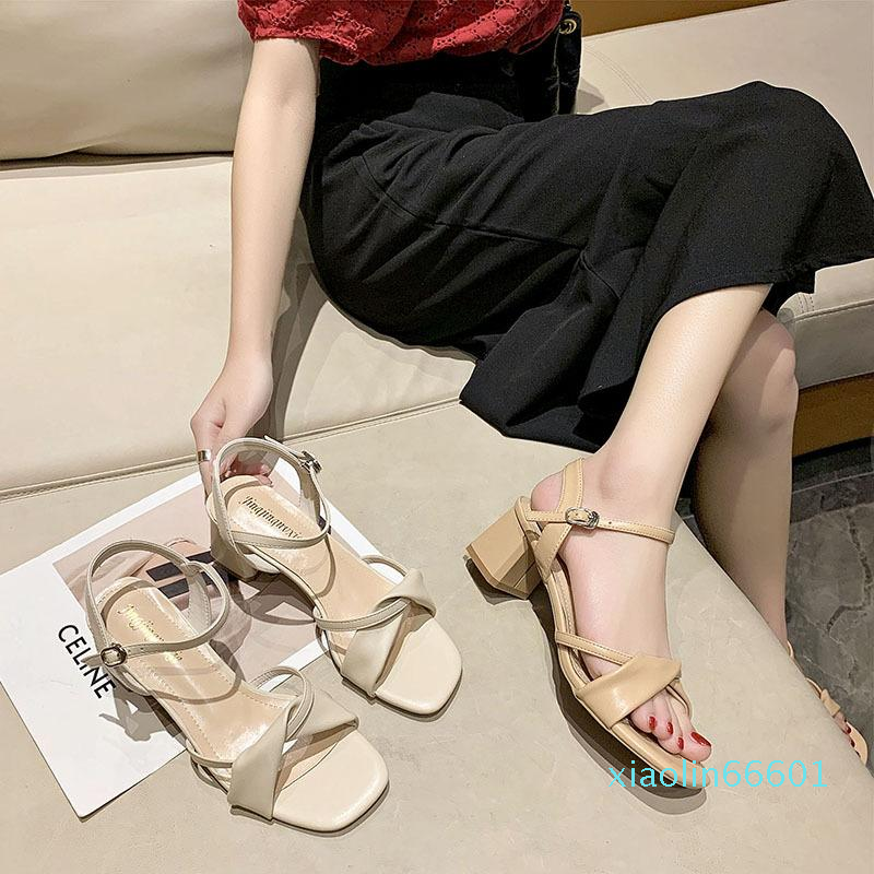 Fashion-Sandals Women'S Wedge Thick Heel Summer Lady Sexy Narrow Band With Buckle Woman Female Dress Shoes