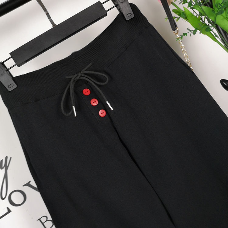 Nomikuma Autumn New Knitted Harem Pants Korean Buttons Lace Up Stretch Waist Sweater Trousers Causal Women Ankle Pant 6D161 210427