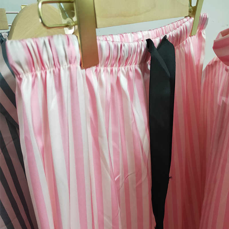 Satin Pajamas for Women Long Sleeved Striped Pjamas Sleepwear 2 Pieces Set Lounge Wear Home Clothes Year Birthday Gift 211007
