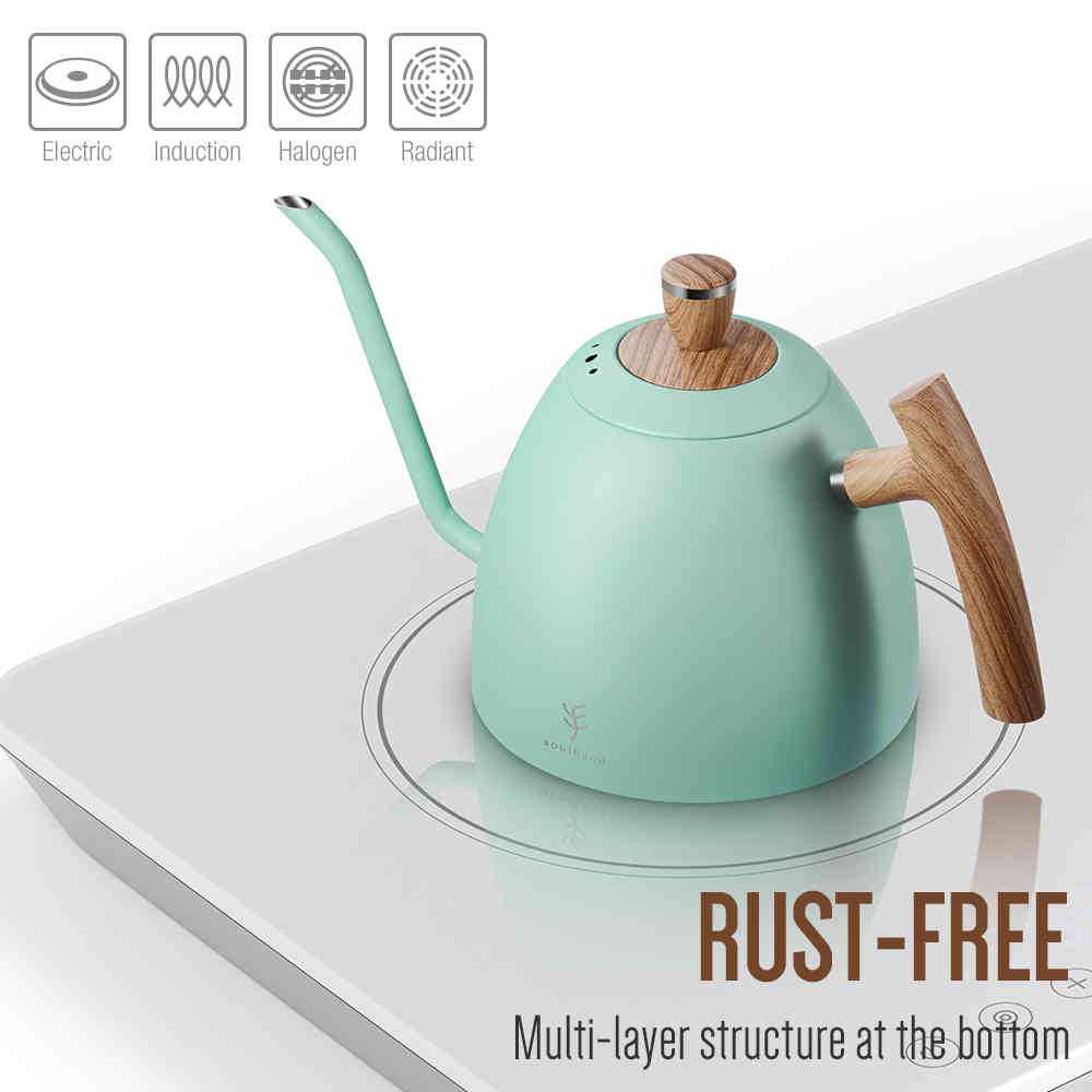 1.5L Coffee Kettle Water Tea Pot Pour Over Coffee Kettle Drip Kettle Gooseneck Stainless Stell with Wooden Handle 210408