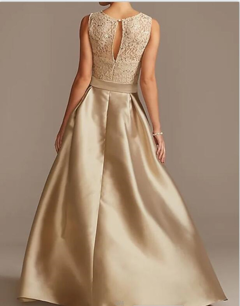 Champagne Sleevelees Mother's Dress Asymmetrical Party Dresses for Weddings Jewel Satin Lace Mother of the Groom Dresses