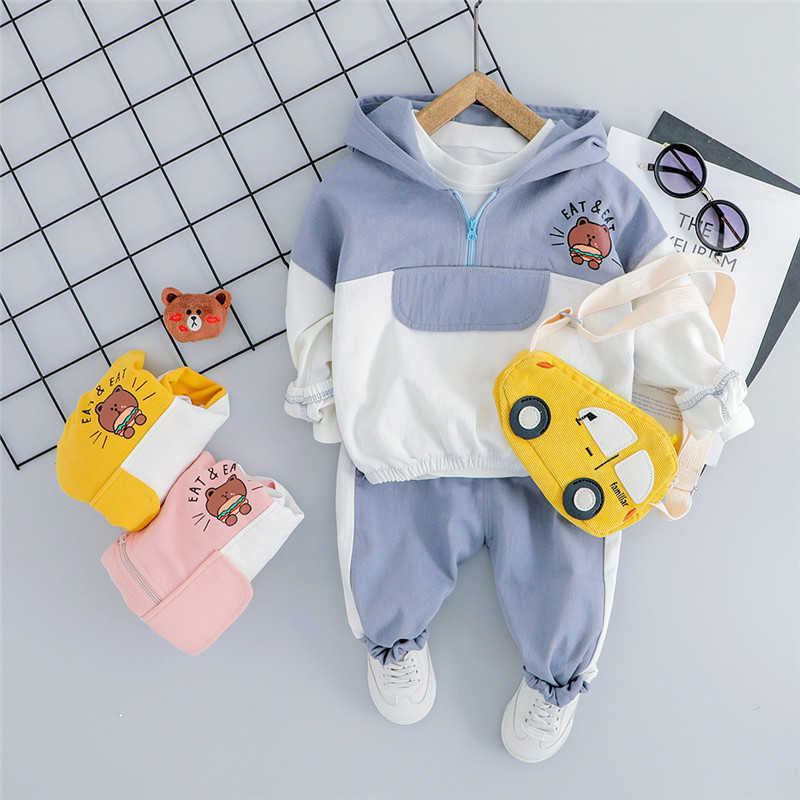 0-4 years High quality boy girl clothing set spring sport active solid kid suit children baby Hoodies+pant 210615