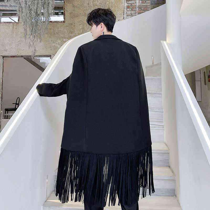 IEFB Men Tassel Sleeveless Woolen Trenchcoat Single Button Autumn Winter Chic Streetwear Cloak Style Suit Jacket 9D0778 211122