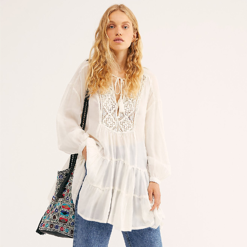 Beach Caftan Dress Cover-ups White Cotton Tunic For Women Pareo Swimsuit Cover up Sexy wear #Q920 210420