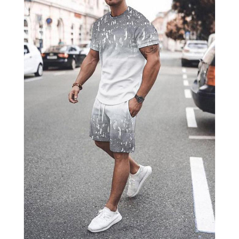 Gradient dots mens sports suit short-sleeved T-shirt with shorts comfortable breathable and dry daily leisure sports, Gray
Gradient dots mens sports suit short-sleeved T-shirt with shorts comfortable breathable and dry daily leisure sports, Gray