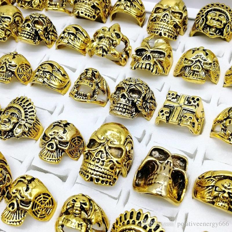 Punk Style 30pcs/lot Skull Rings Mix Silver Gold titanium steel silver love ring Skeleton Big Sizes Men's Women Metal Jewelry party Gift RRU51
Punk Style 30pcs/lot Skull Rings Mix Silver Gold titanium steel silver love ring Skeleton Big Sizes Men's Women Metal Jewelry party Gift RRU51
