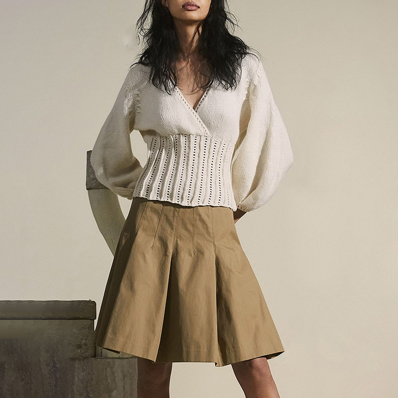 VKBN Spring Autumn Sweater Women and Pullovers V-Neck Lantern Sleeve Knitting Oversized Sweater Female 210507