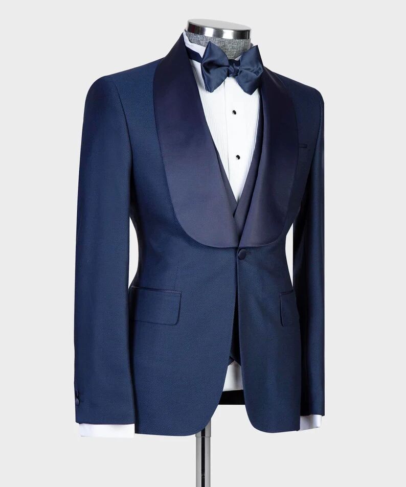 Newest One Button Groom Polyester Tuxedos Red Shawl Lapel Slim Fit Mens Wedding Suits Formal Party Prom Suit Custom Made(Jacket+ Vest+Pants)