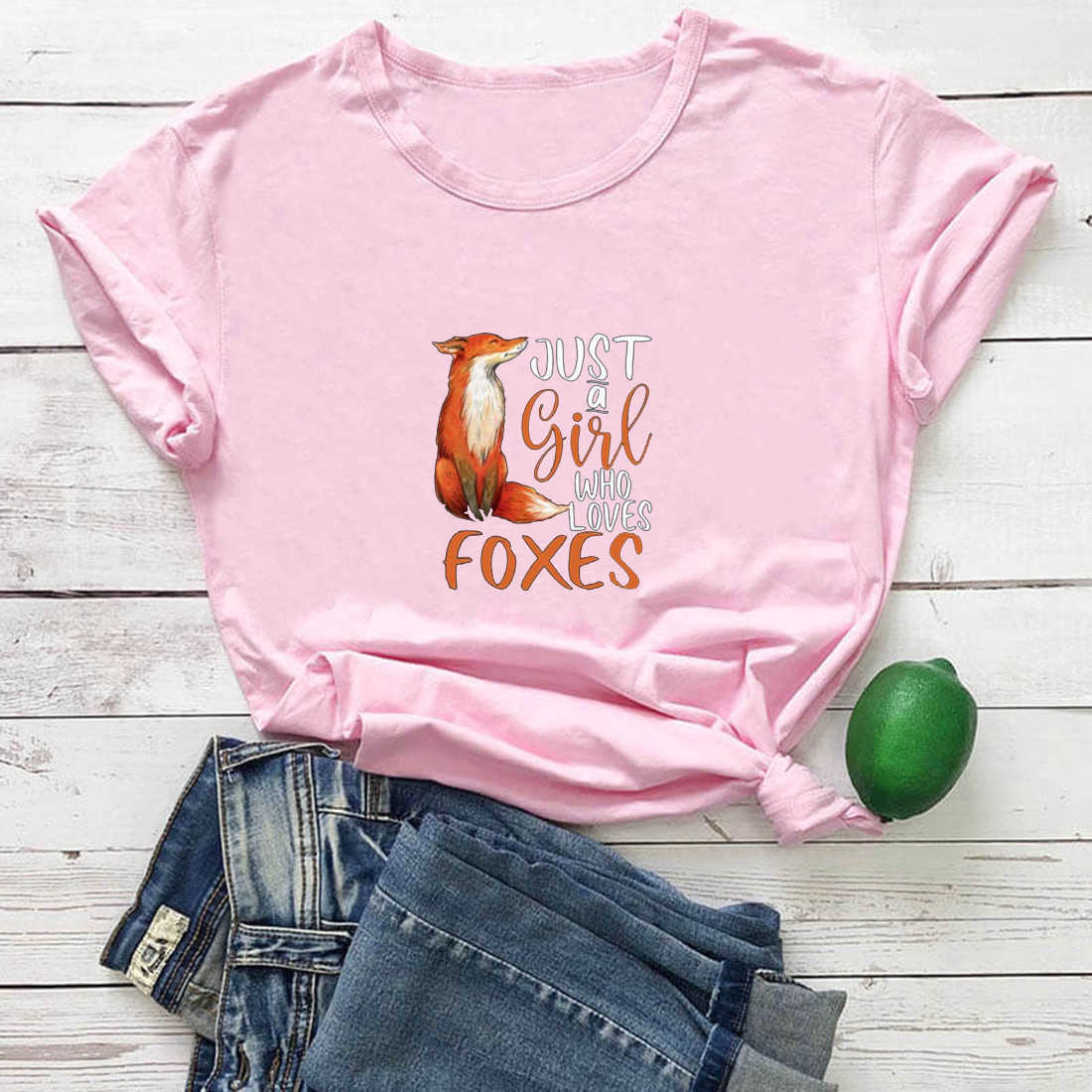 Just A Girl Who Loves Foxes T Shirt Women Summer Personality Short Sleeve Tee Shirt Femme Cotton Casual O-neck Tshirt Women 210622
