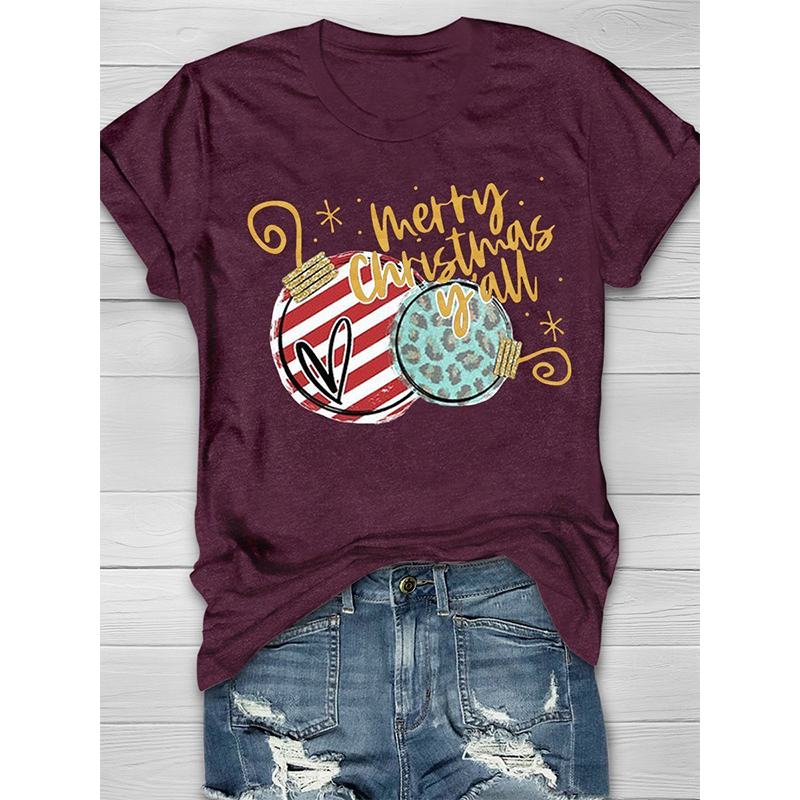 Summer ladies tops T-shirts Christmas ball printing round neck street casual home short-sleeved loose and comfortable, White
Summer ladies tops T-shirts Christmas ball printing round neck street casual home short-sleeved loose and comfortable, White