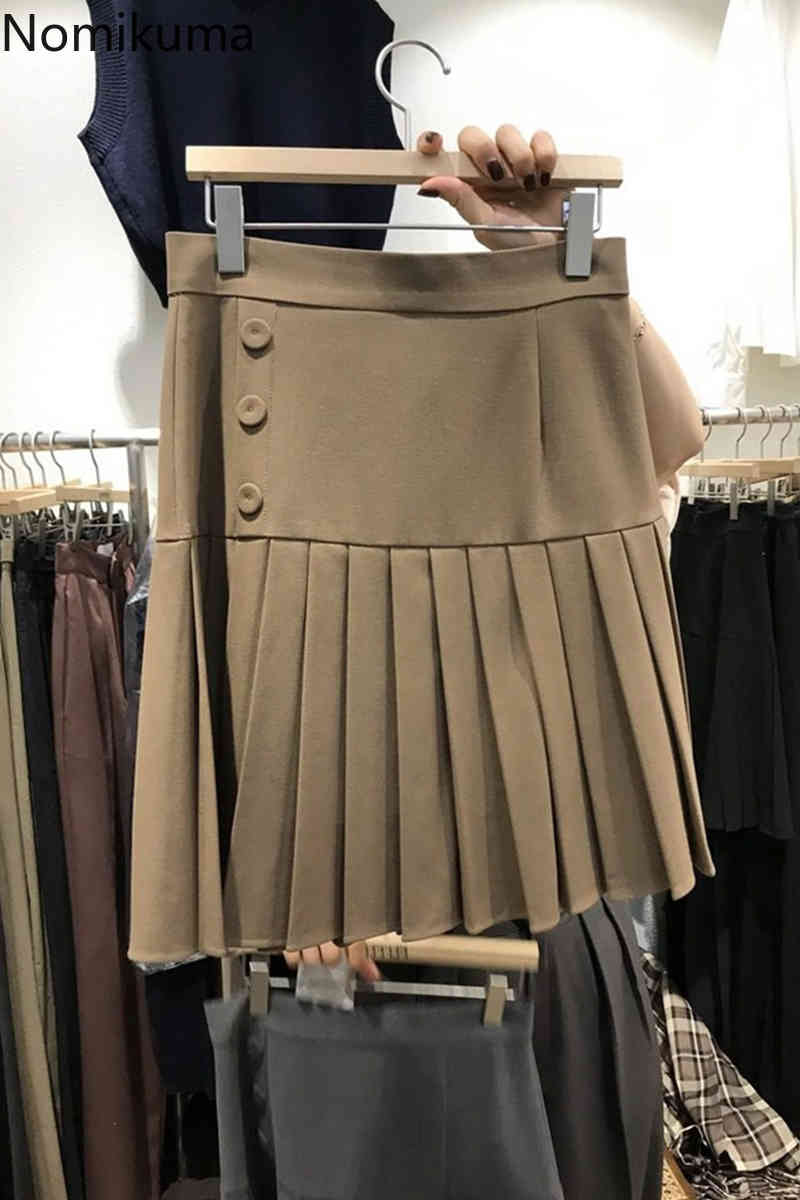 Nomikuma Women Skirt Korean Pleated A-line Mini Skirts Causal Elegant High Waist Bottoms Spring New Faldas Mujer 6D940 210427