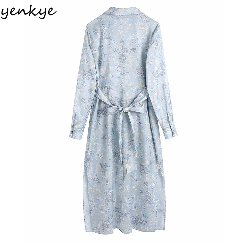 Spring Women Vintage Floral Print Long Shirt Dress Female Lapel Collar Sleeve Sashes Casual Plus Size Vestido 210430