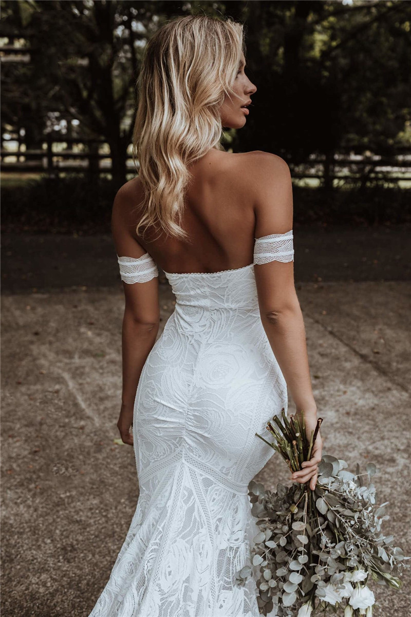 Boho Mermaid Wedding Dresses for Women 2021 Detachable Sleeve Lace Bohemian Bride Dress Beach Bridal Gowns Vestido De Noiva