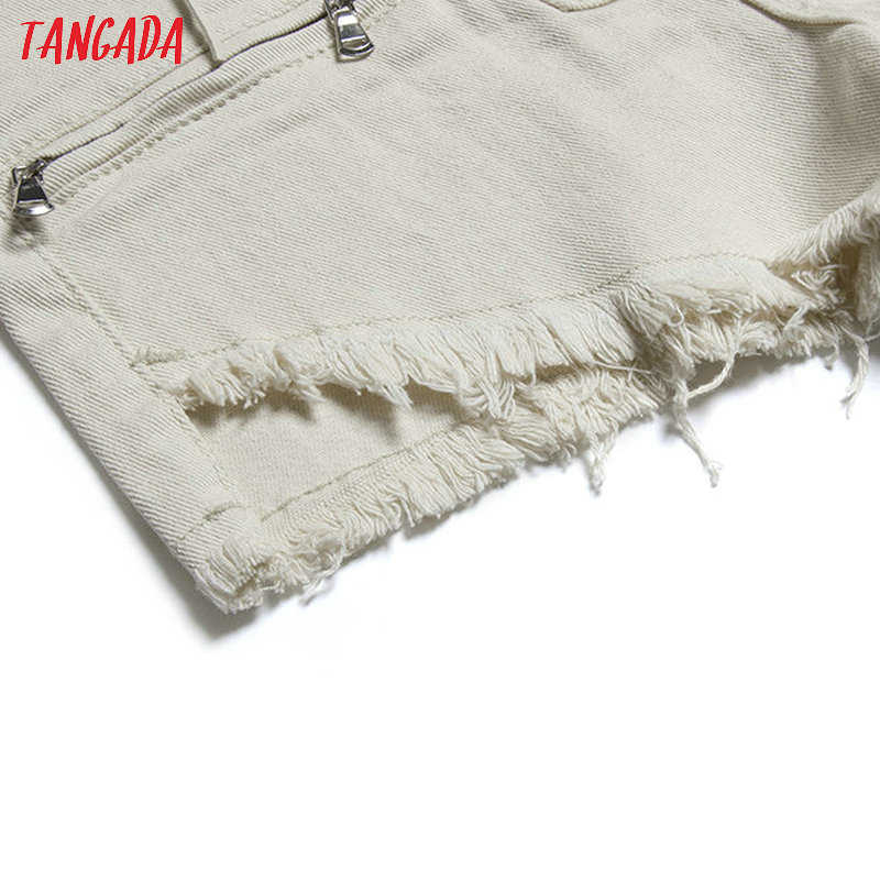 Tangada women stylish summer denim shorts lace up high waist pockets female casual streetwear white short jeans pantalone 2A19 210714