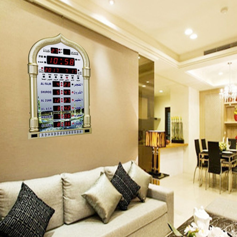 Azan Mosque Prayer Clock Islamic Mosque Calendar Muslim Prayer Wall Clock Alarm Ramadan Home Decor Remote ControlNot battery4701771