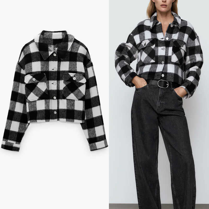 Za Cropped Plaid Overshirt Women Vintage Long Sleeve Lapel Collar Office Lady Shirt Woman Fashion Front Patch Pockets Top 210602, As picture
Za Cropped Plaid Overshirt Women Vintage Long Sleeve Lapel Collar Office Lady Shirt Woman Fashion Front Patch Pockets Top 210602, As picture
