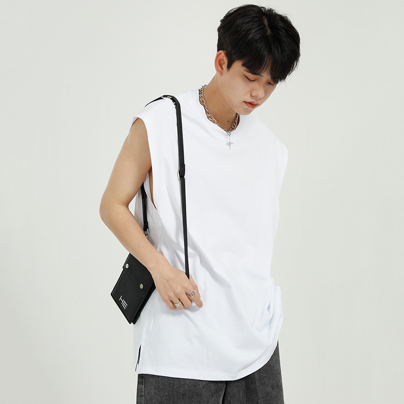 IEFB Men's Clothing Korean Streetwear Simple Sleevelesswhite Tank Tops Trend Round Collar Summer Black Tee Tops 9Y6803 210524