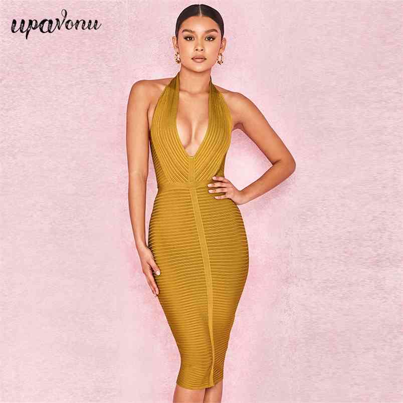 Women Bandage Dress Rayon Sleeveless Summer Arrivals Sexy Deep v Neck Vestido Bodycon Club Party 210524