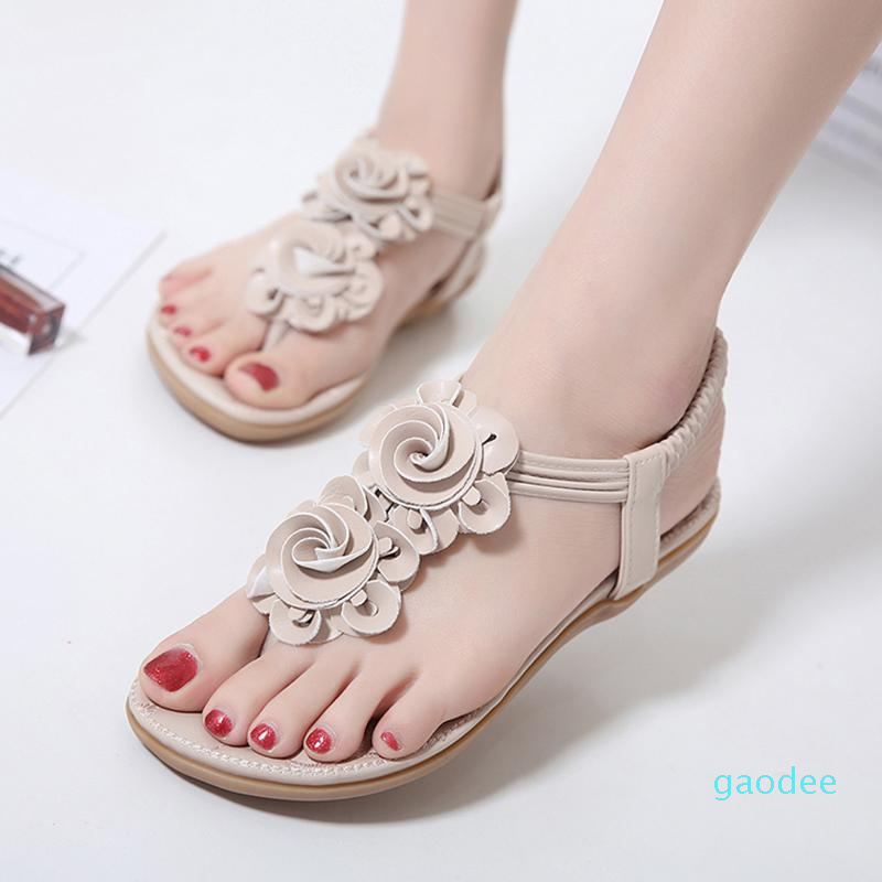 Sandals Fashion Women Flower Leather Flip Flops Flat Summer T-strap Breathable Bohemian Style Beach Shoes Sandalias