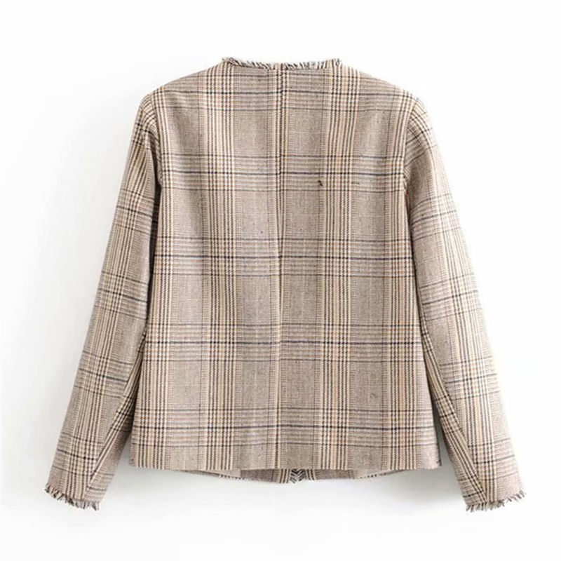 Tassel Plaid Women Blazers And Jackets Winter Elegant V-neck Office Ladies Tweed Jacket Vintage Pockets Outwear Suit Blazers 210414