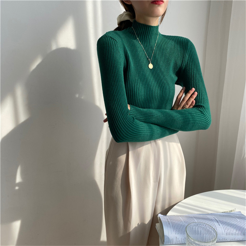 Knitted Pullovers Women Sweaters Autumn Spring OL Solid Turtleneck Sweater Winter Basic Bottoming Tops 12 Colors 210421