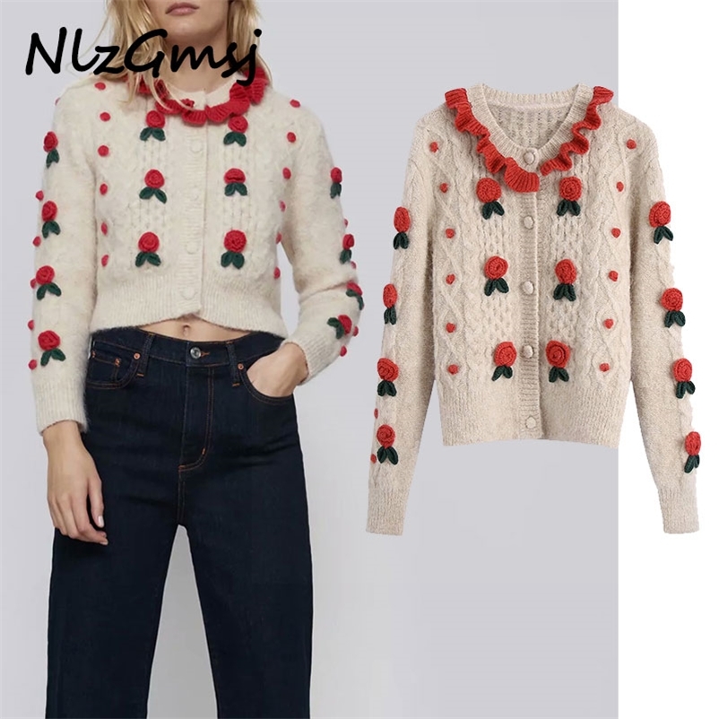 Sweater Women 3D flower embroidery knitted sweater Single breasted decorative O-Neck Cardigan 210628, As picture
Sweater Women 3D flower embroidery knitted sweater Single breasted decorative O-Neck Cardigan 210628, As picture