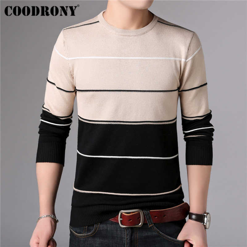 COODRONY Casual O-Neck Pull Homme Cotton Sweater Men Clothes Autumn Winter Soft Wool Pullover Men Long Sleeve Knitwear B015 210818