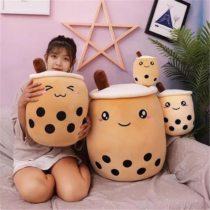 Cute 24cm Fruit Drink Plush Stuffed Soft Pink Strawberry Milk Tea Plush Boba Tea Cup Toy Bubble Tea Pillow Cushion Kids Gift lx