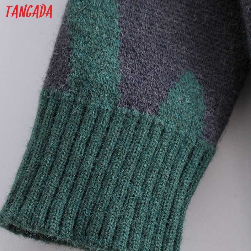 Tangada Autumn Women Green Leopard Print Knitted Cardigan Sweater Jumper Vintage Long Sleeve Button-up Female Outerwear 3A5 210914